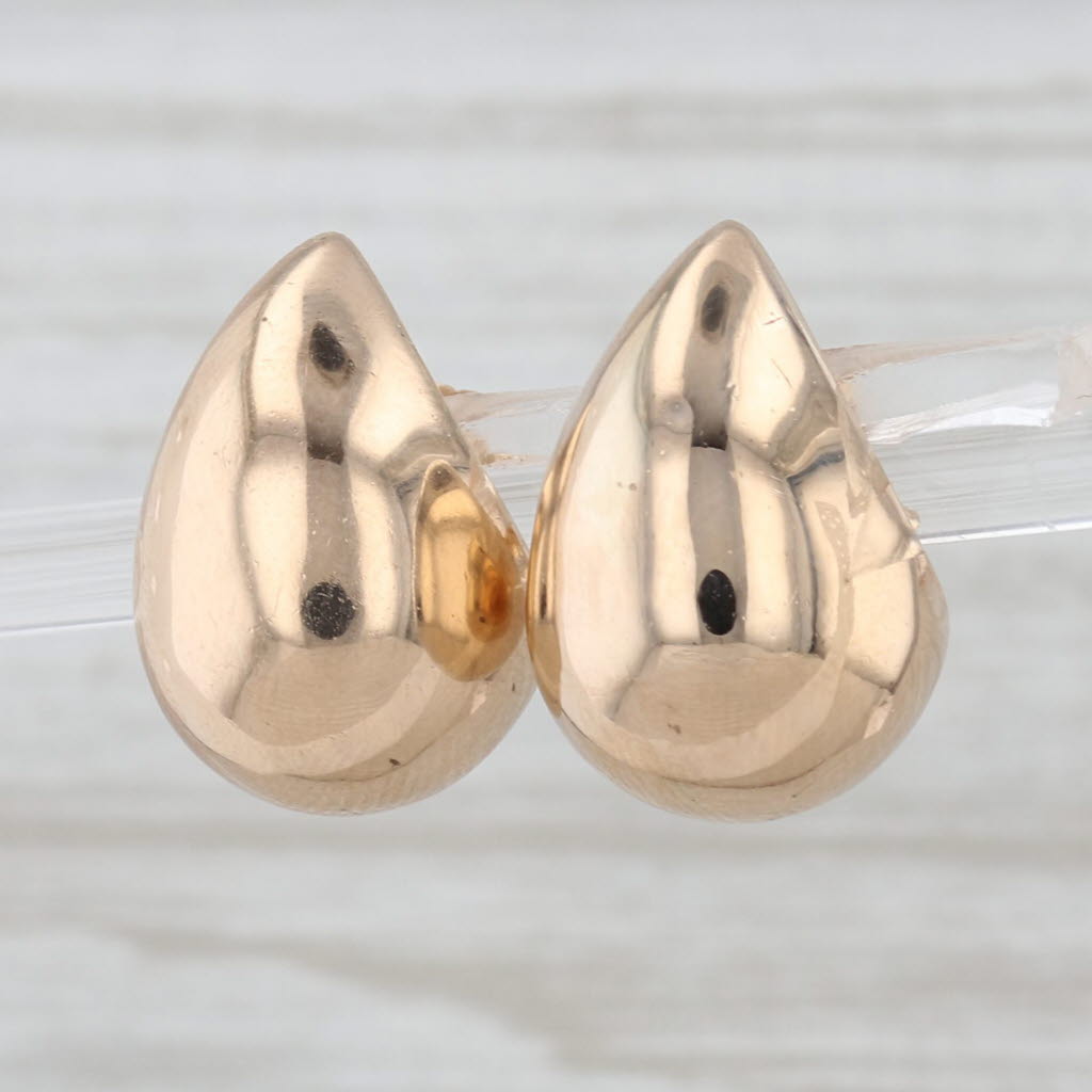 Beveled Puffy Teardrop Stud Earrings 14k Yellow Gold Studs