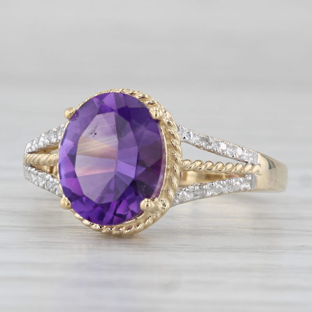 Light Gray 2.40ct Oval Amethyst Solitaire Ring 10k Yellow Gold Size 7 Diamond Accents