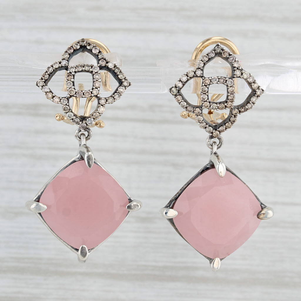 Light Gray Arya Esha Ginara Rose Quartz Diamond Earrings 18k Gold Sterling Silver