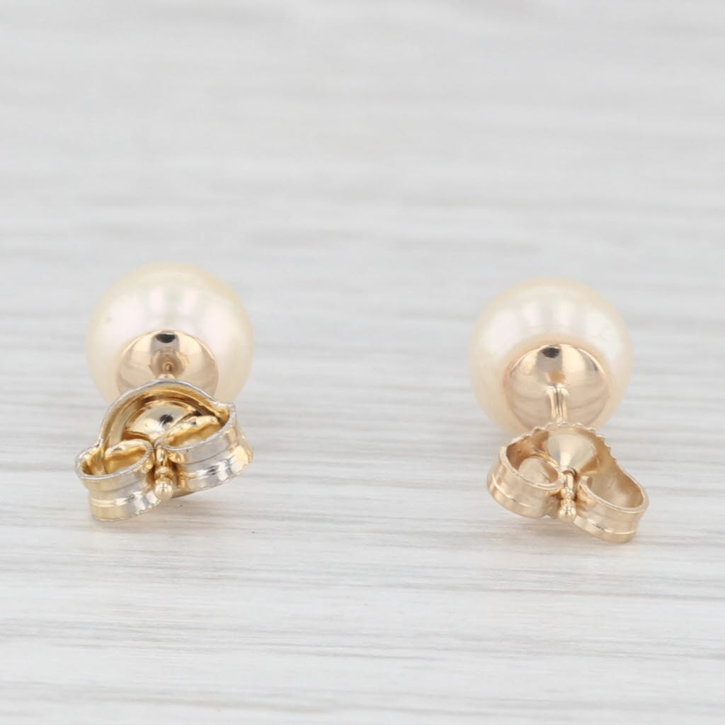 Light Gray Cultured Pearl Solitaire Stud Earrings 14k Yellow Gold