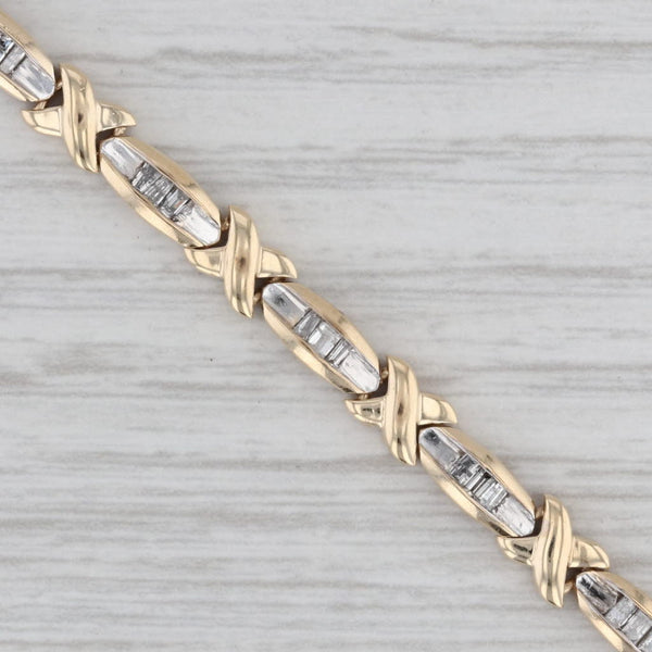 Gray 0.50ctw Diamond Bar X Link Bracelet 10k Yellow Gold 7.5" 4.6mm