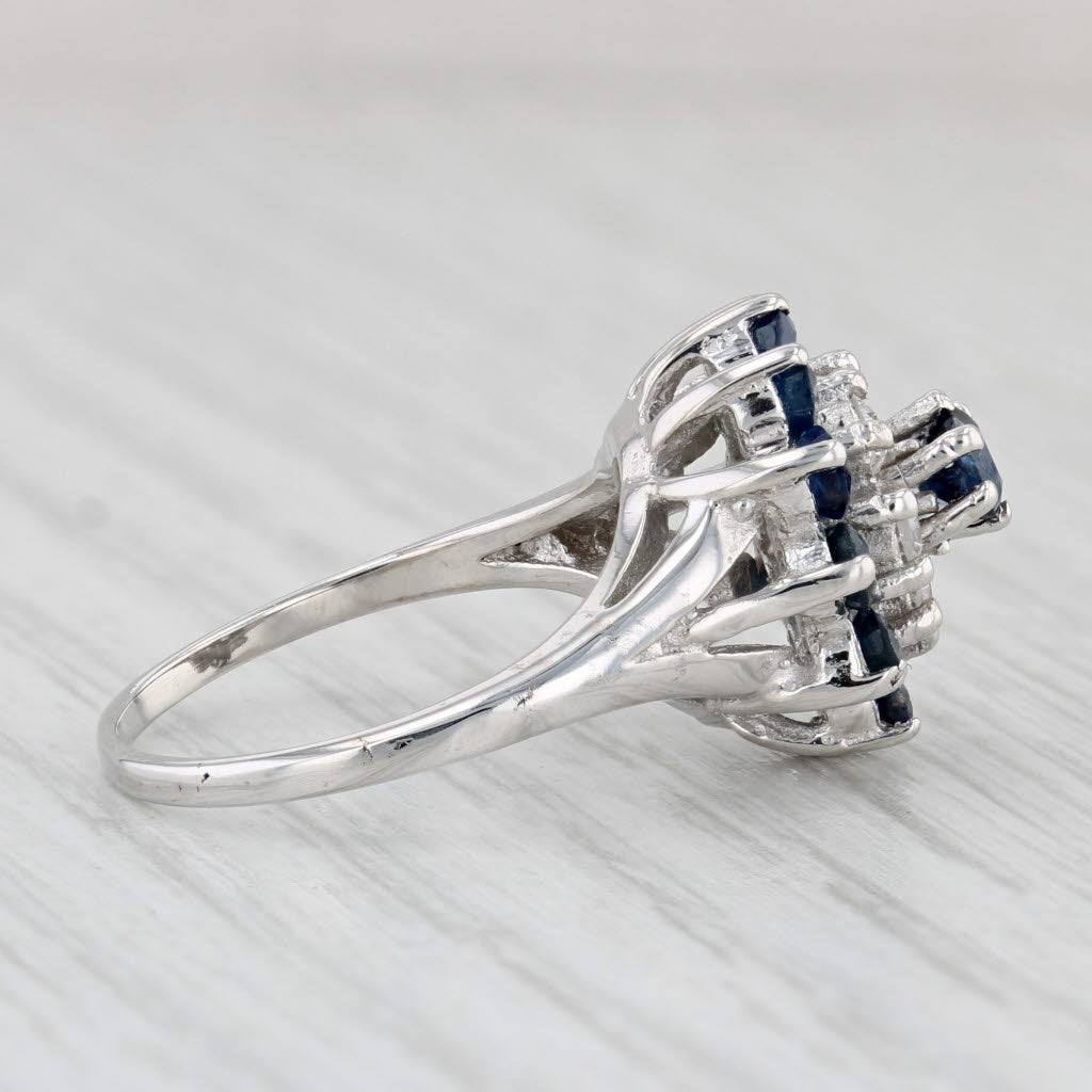 Light Gray 2.27ctw Blue Sapphire Diamond Halo Flower Ring 14k White Gold Size 6.5 Cluster