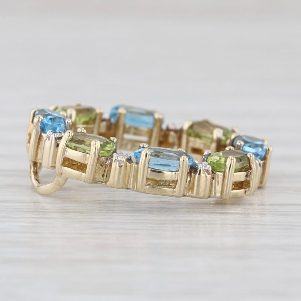 Blue Topaz Green Peridot Eternity Circle Pendant 10k White Gold Floating Drop