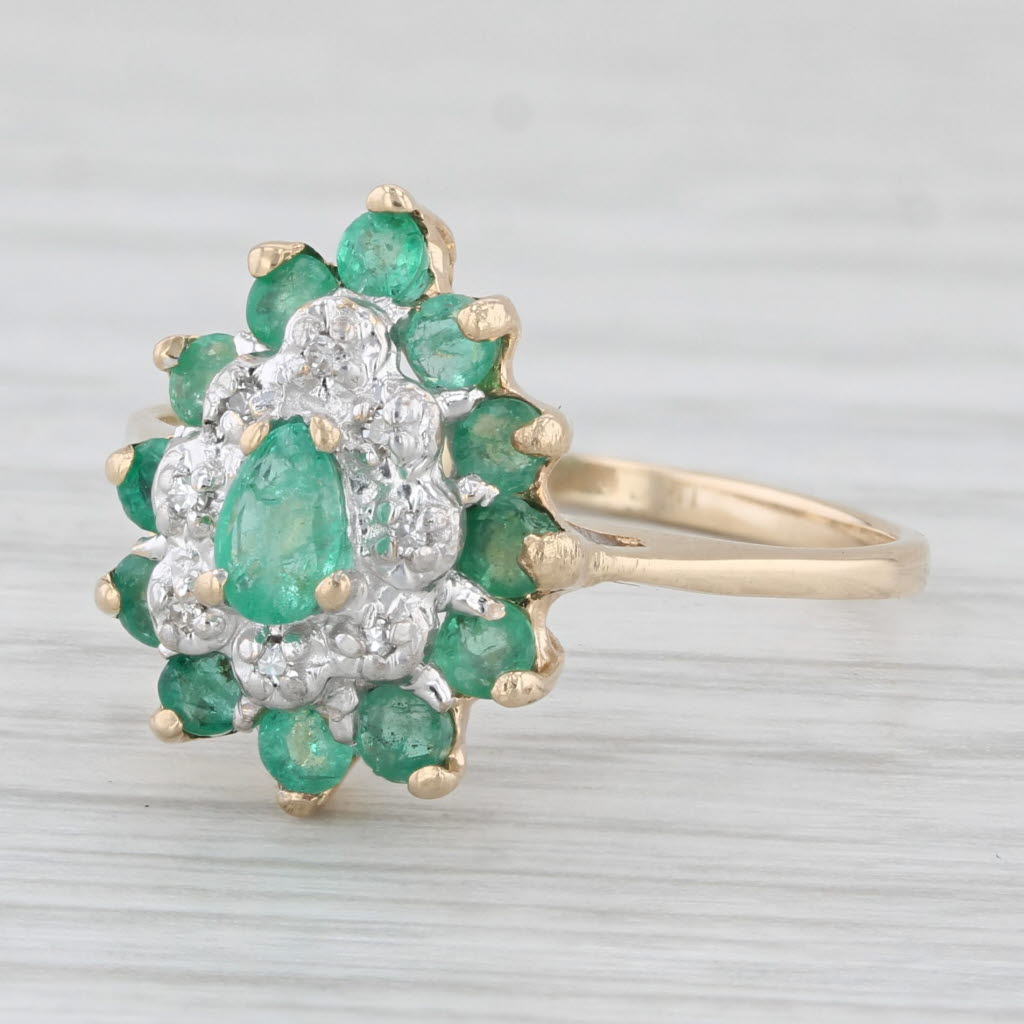 Light Gray 0.68ctw Emerald Diamond Cluster Ring 10k Yellow Gold Size 7.5