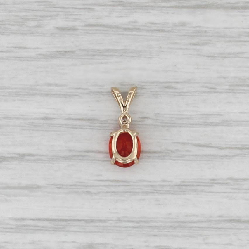 0.92ctw Fire Opal Diamond Pendant 14k Yellow Gold Small Drop