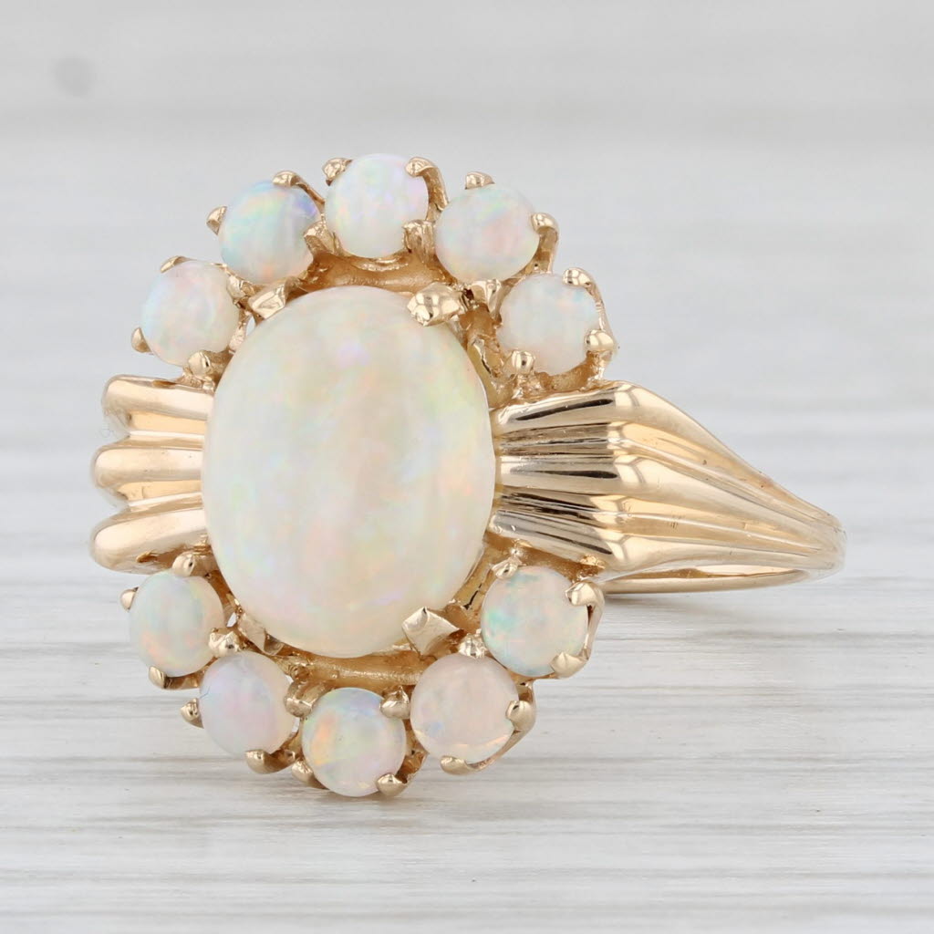 Light Gray Oval Opal Cabochon Ring 14k Yellow Gold Size 7.5