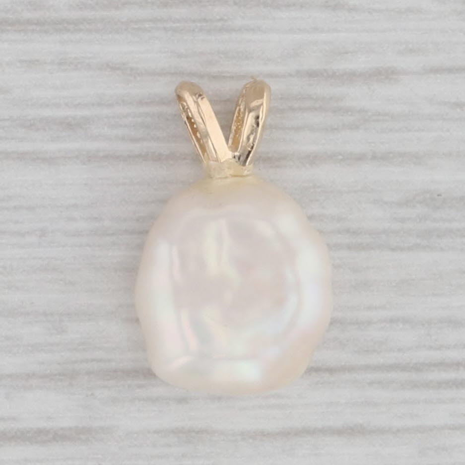 Gray Cultured Baroque Pearl Pendant 14k Yellow Gold Oval Solitaire