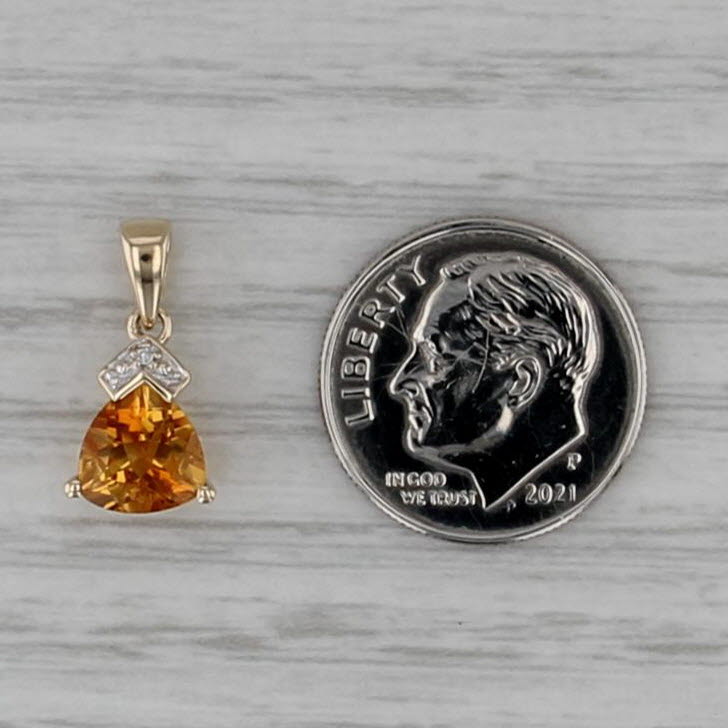 1.12ct Citrine Diamond Pendant 10k Yellow Gold Small Drop