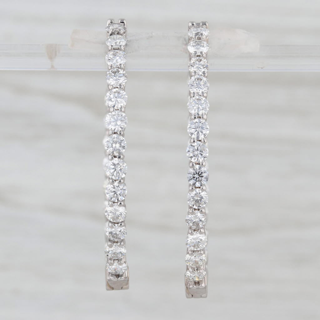 4.60ctw Diamond Inside Out Hoop Earrings 14k White Gold Hinged Oval Snap Hoops