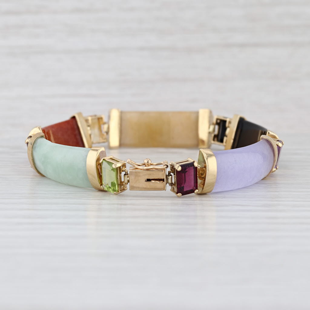 Jadeite Jade Peridot Garnet Citrine Amethyst Bracelet 14k Yellow Gold 7.25" 10mm