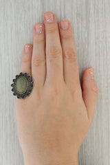 Rosy Brown Vintage Southwestern Green Oval Cabochon Ring Sterling Silver Size 6 Statement
