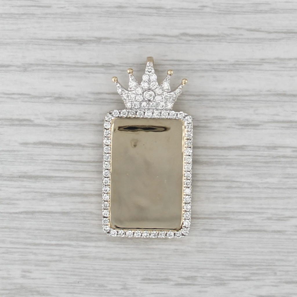 New 1.11ctw Diamond Crown Halo Engravable Pendant 10k Yellow Gold