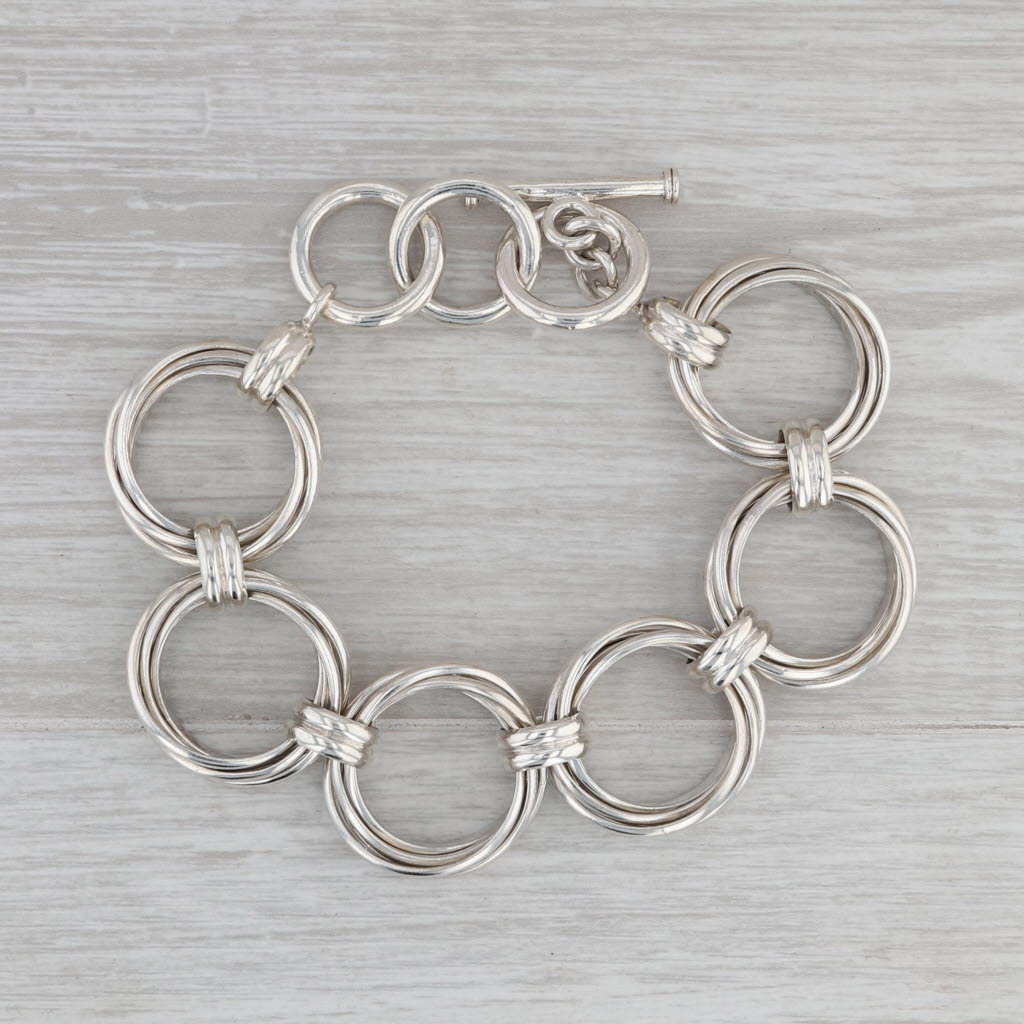 Silpada Woven Circle Link Statement Bracelet Sterling Silver 8.5" Retired B1235