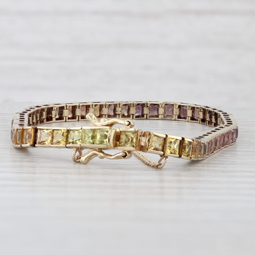 9.50ctw Multicolor Sapphire Tennis Bracelet 14k Yellow Gold 7" 3.8mm