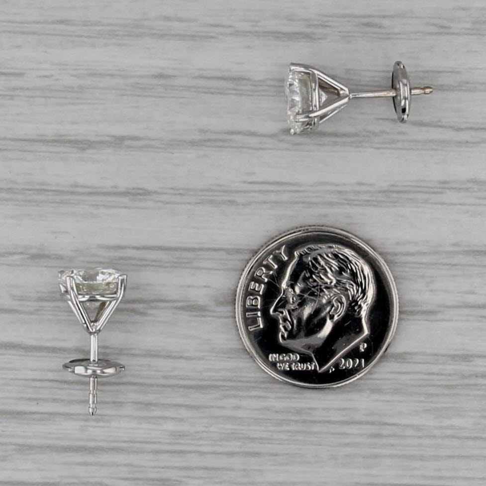 New GIA 3.02ctw Round Diamond Martini Stud Earrings 14k White Gold Studs