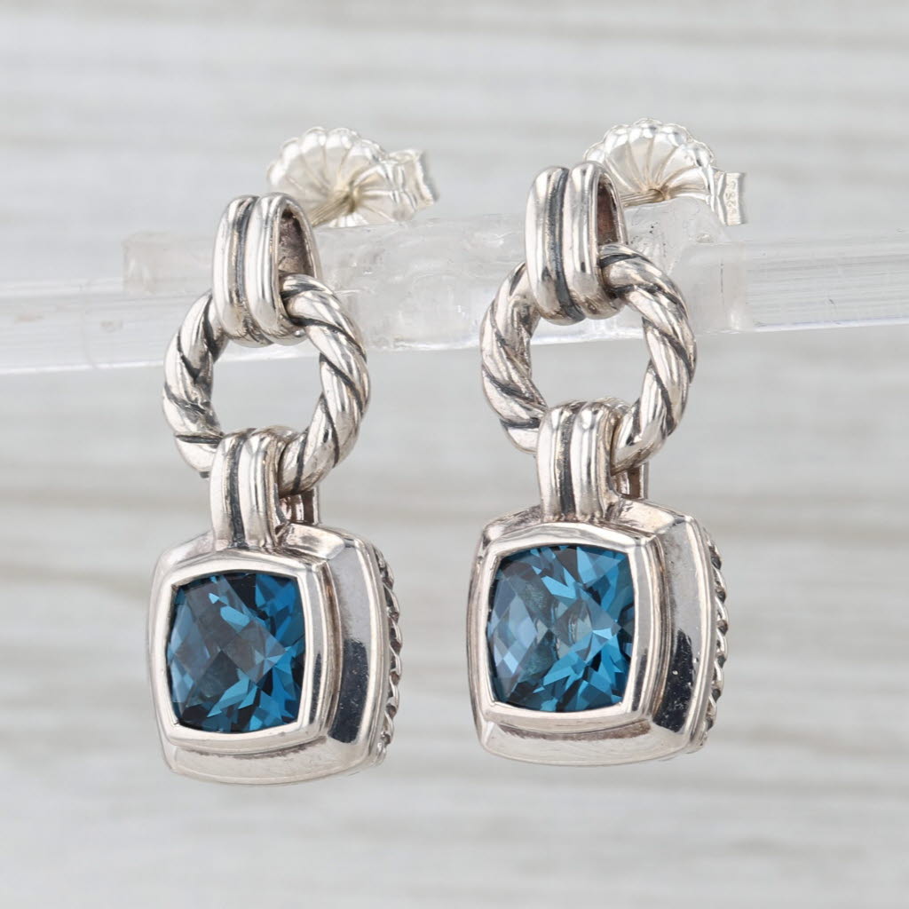 David Yurman Renaissance 3.60ctw London Blue Topaz Earrings Sterling Silver