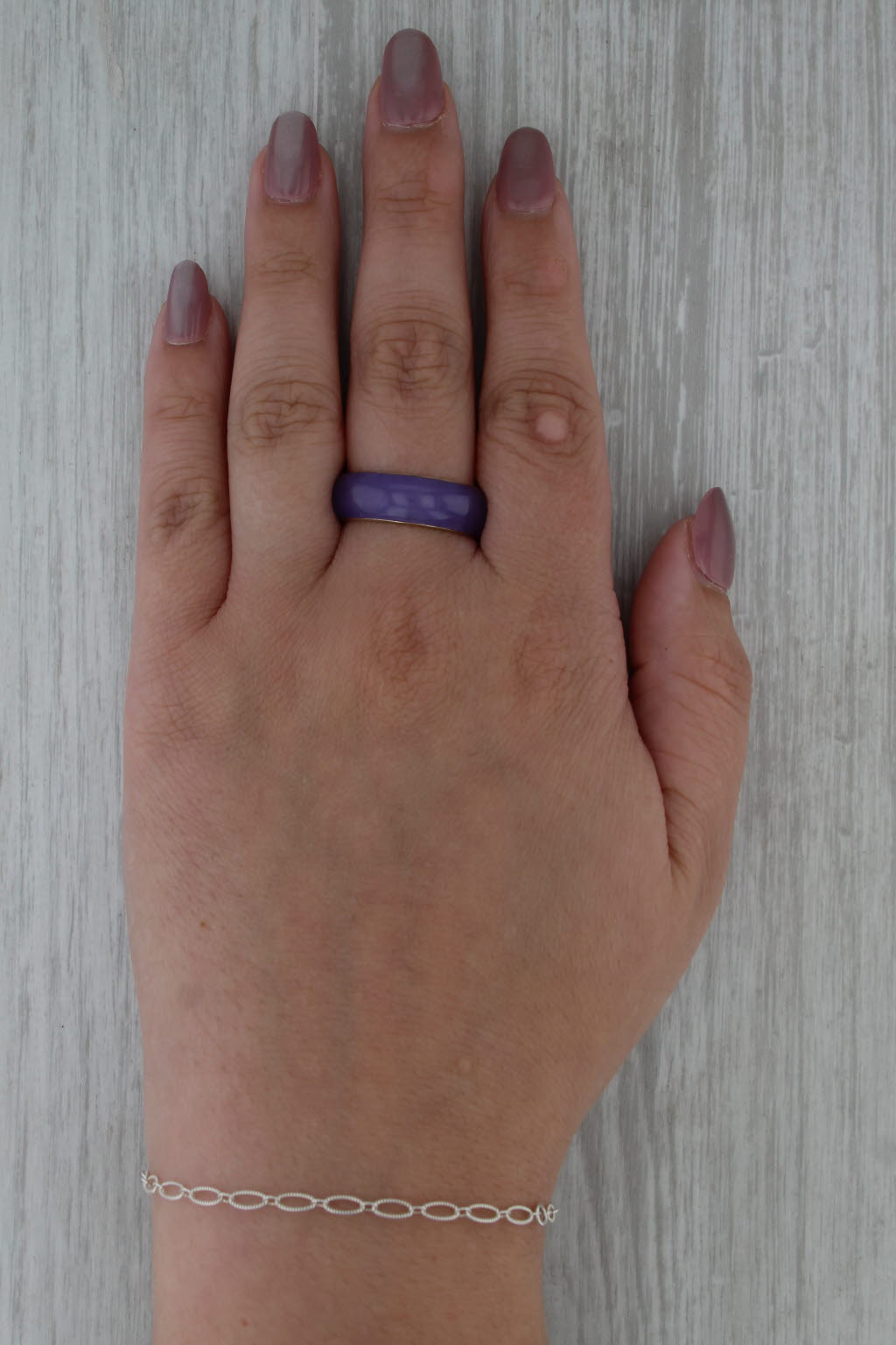 Purple Jadeite Jade Ring 14k Gold Size 9.25 Band Stackable Chinese Characters