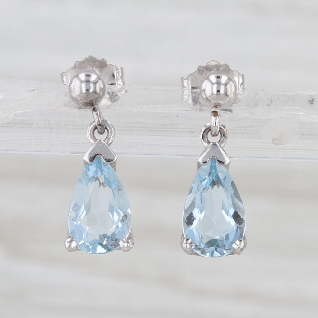 1.50ctw Pear Aquamarine Teardrop Dangle Earrings 14k White Gold Drops