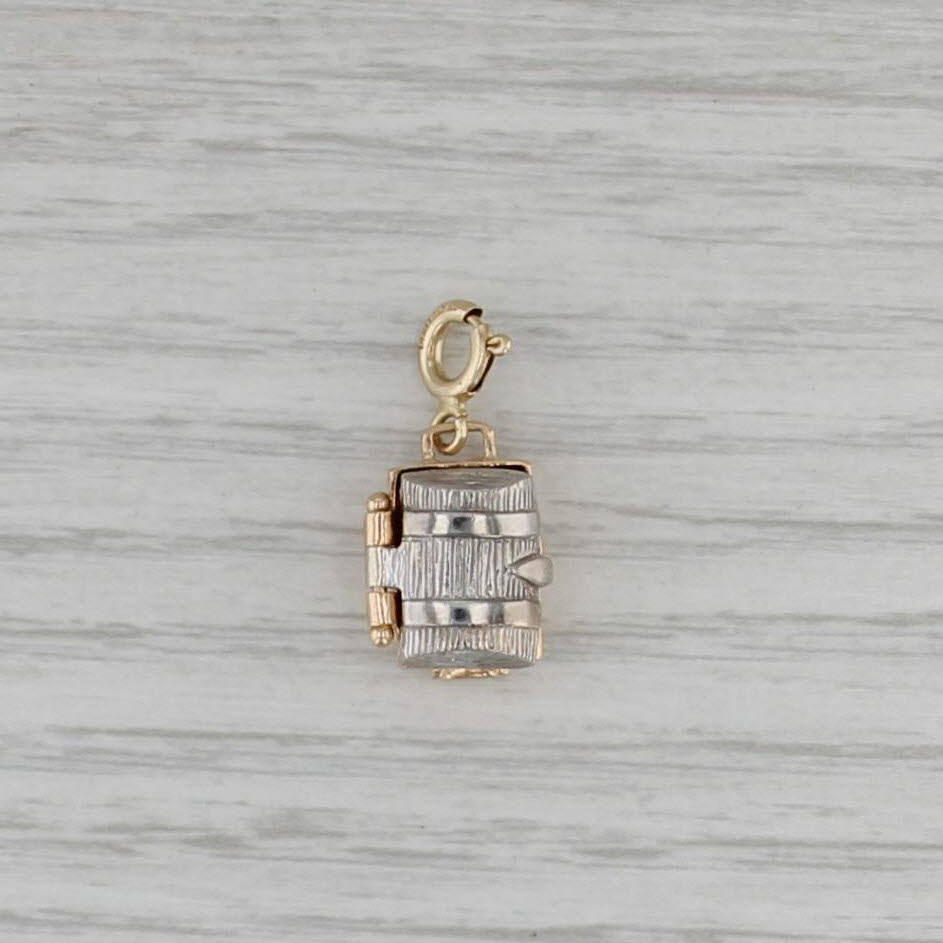 British Treasure Chest Charm 14k Yellow White Gold Opens Pound Coin Bags Pendant