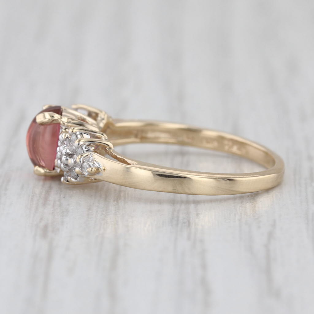 Pink Tourmaline Cabochon Diamond Flower Ring 10k Yellow Gold Size 7