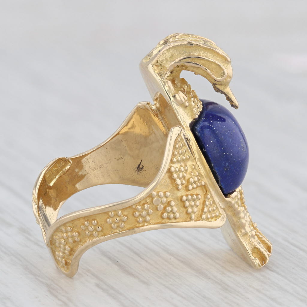 Light Gray Lapis Lazuli Two Bird Love Birds Statement Ring 18k Gold Size 7.5 Egyptian