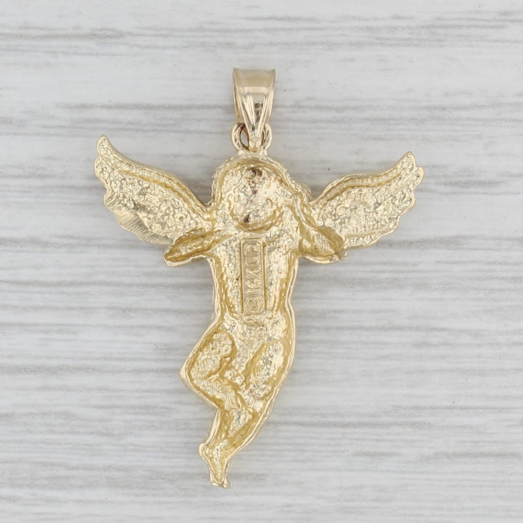 Gray Guardian Angel Pendant 14k Yellow Gold Figural Cherub Religious Jewelry