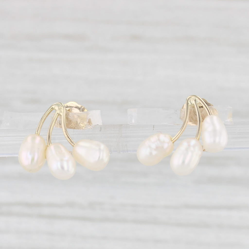 Light Gray Cultured Pearl Drop Stud Earrings 14k Yellow Gold