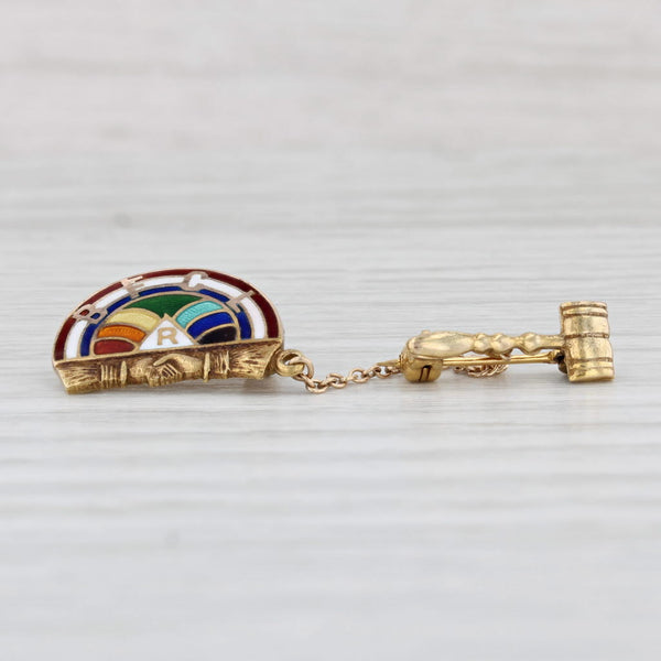 Light Gray Rainbow Girls Pin 10k Gold Vintage Masonic Gavel Guard