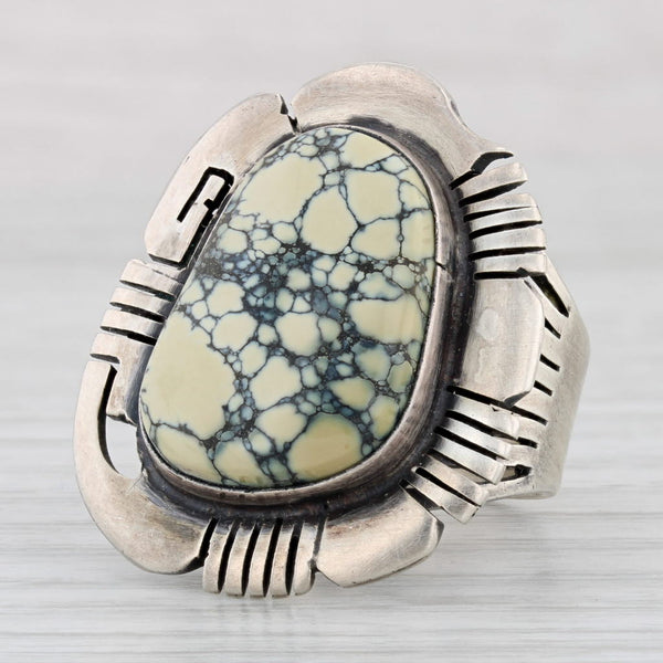 Vintage Native American Howlite Resin Statement Ring Sterling Silver Size 9.75