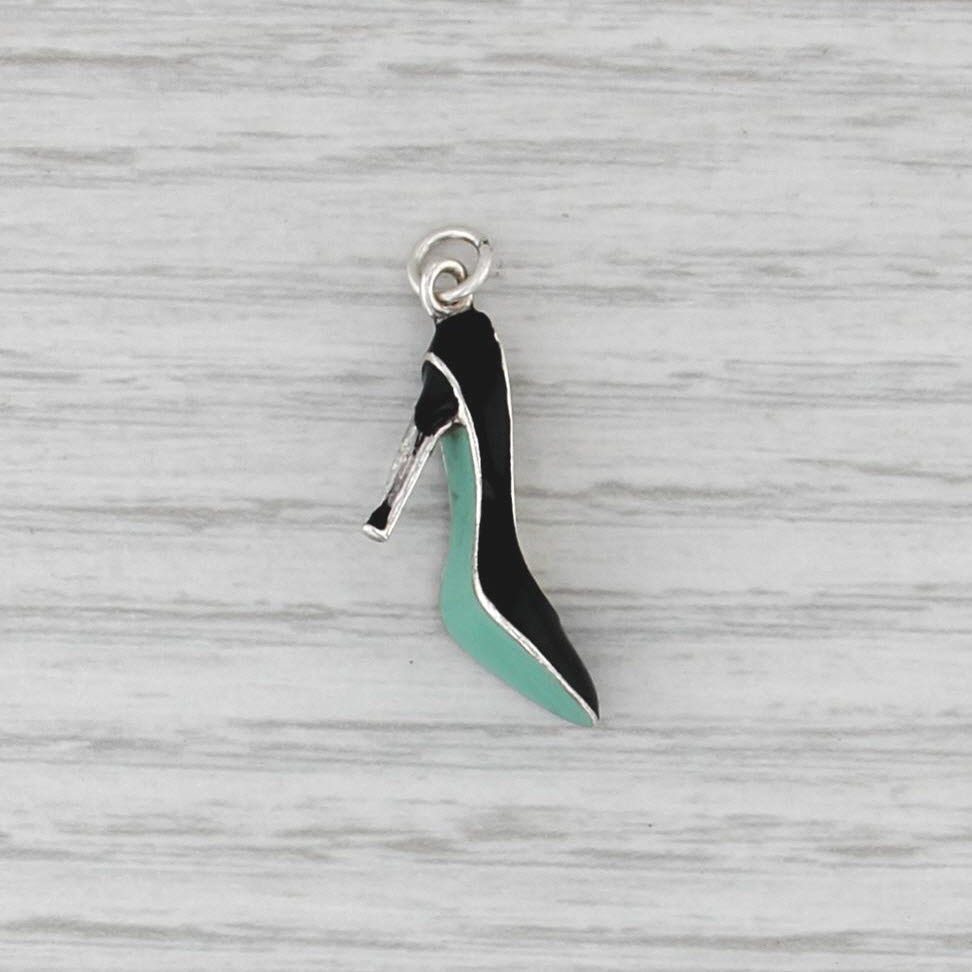 Tiffany Stiletto Charm Sterling Silver Black Enamel High Heel Pendant