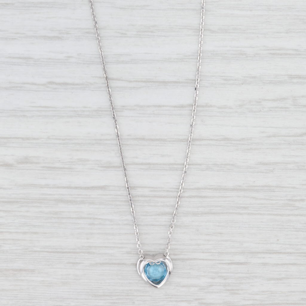 Light Gray 0.59ctw Blue Topaz Diamond Halo Pendant Necklace 14k White Gold 17" Cable Chain