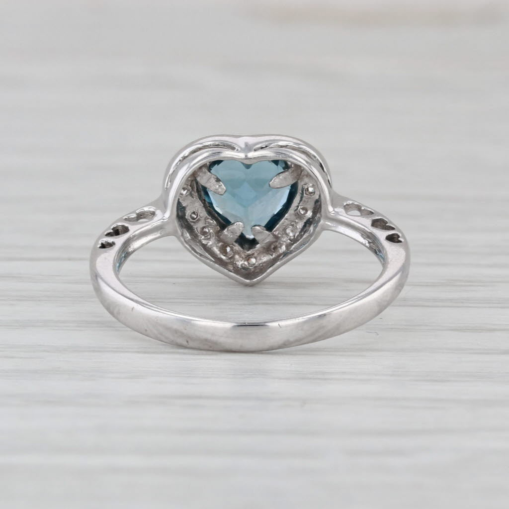 0.98ctw Blue Topaz Diamond Heart Ring 14k White Gold Size 5.5
