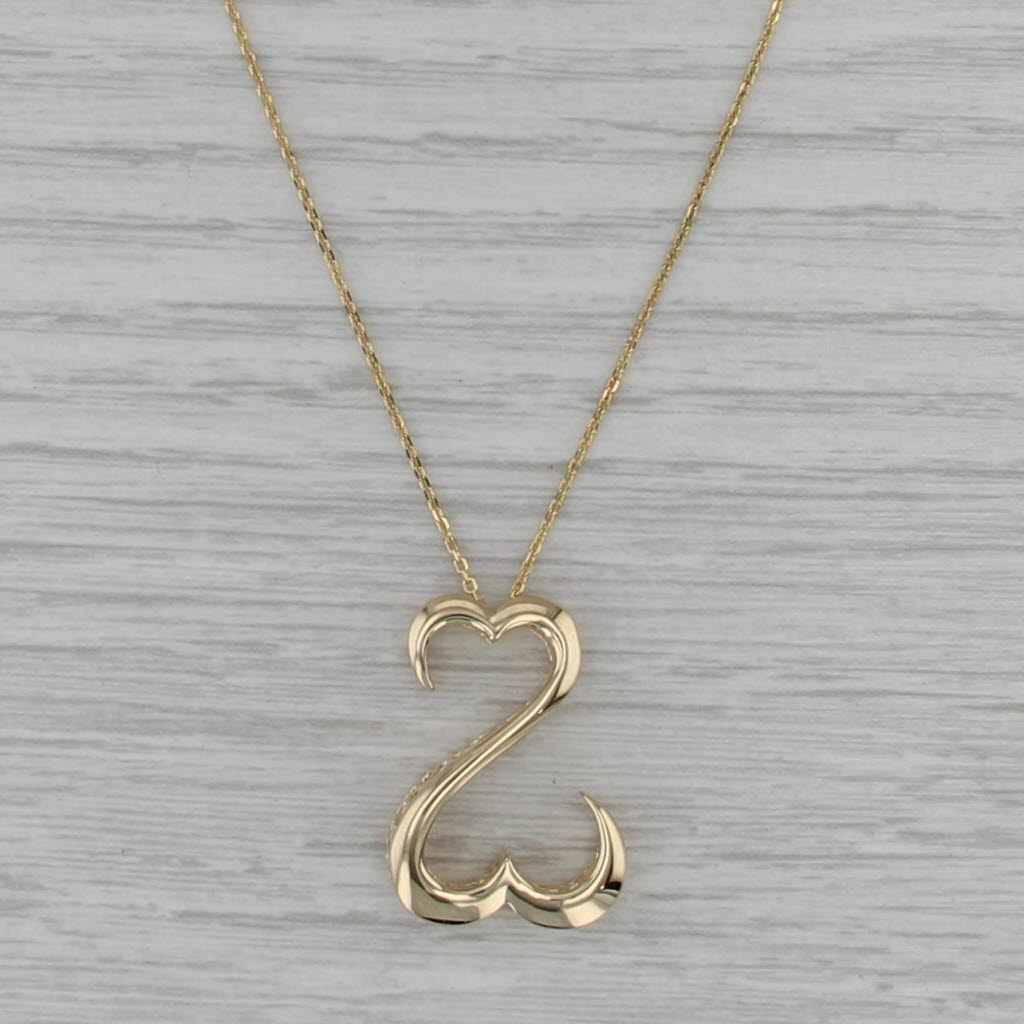 Jane Seymoure Open Hearts Pendant Necklace 14k Yellow Gold 18" Cable Chain
