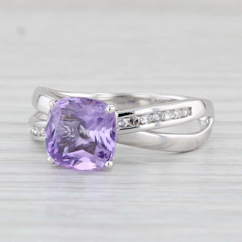 Light Gray 2.23ctw Cushion Amethyst Diamond Ring 14k White Gold Size 7.25