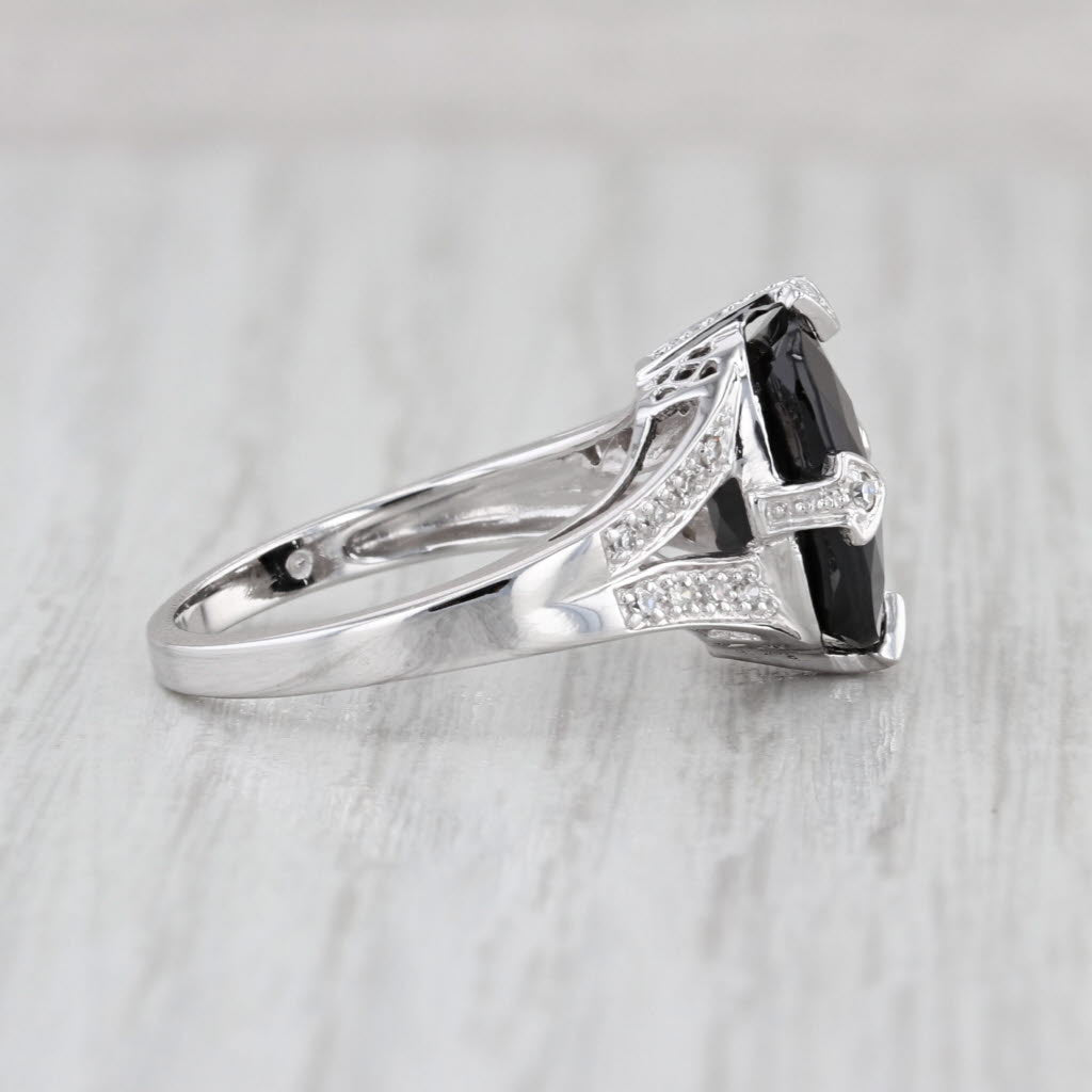 Cushion Onyx Diamond Ring 14k White Gold Size 7