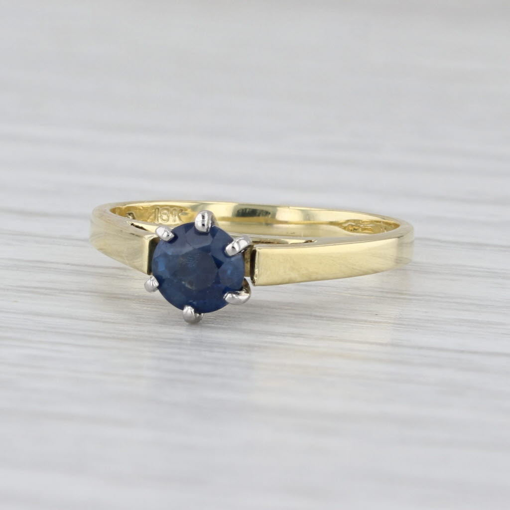 0.50ct Blue Sapphire Solitaire Ring 18k Yellow Gold Platinum Sz 5 Cathedral Band