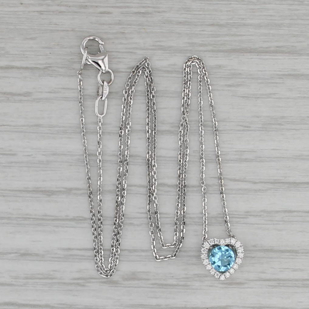 0.59ctw Blue Topaz Diamond Halo Pendant Necklace 14k White Gold 17" Cable Chain