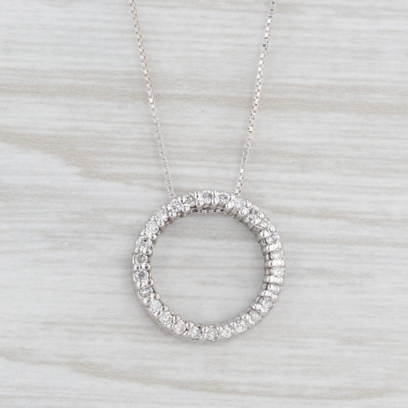 Light Gray 0.25ctw Diamond Eternity Circle Pendant Necklace 14k White Gold 20" Box Chain