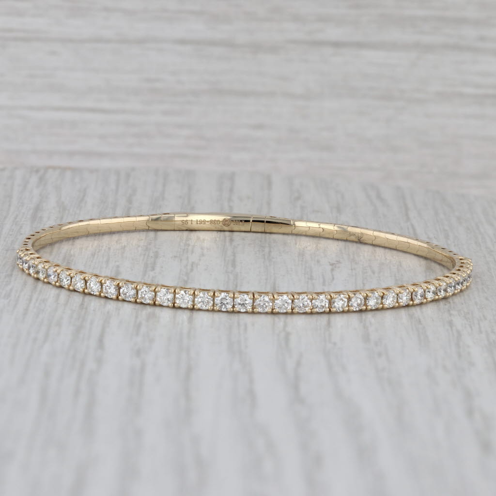 New 1.95ctw Diamond Bead Flexible Bangle Tennis Bracelet 14k Yellow Gold 6.75"