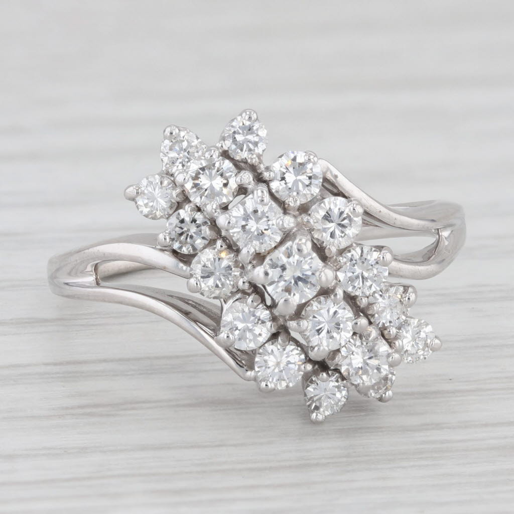 Light Gray 0.80ctw Diamond Cluster Ring 14k White Gold Size 8 Bypass