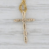 Small Diamond Cross Pendant Necklace 14k Yellow Gold 17.75" Rope Chain