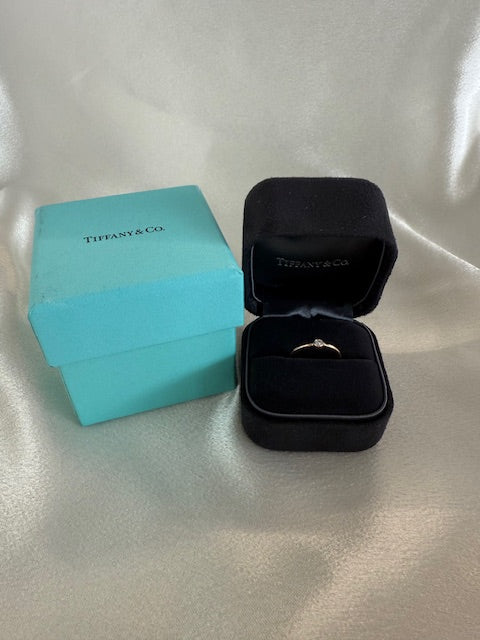 Dark Gray Tiffany Diamond Solitaire Wave Ring w/ Box 18k Rose Gold Size 4.5 Perreti