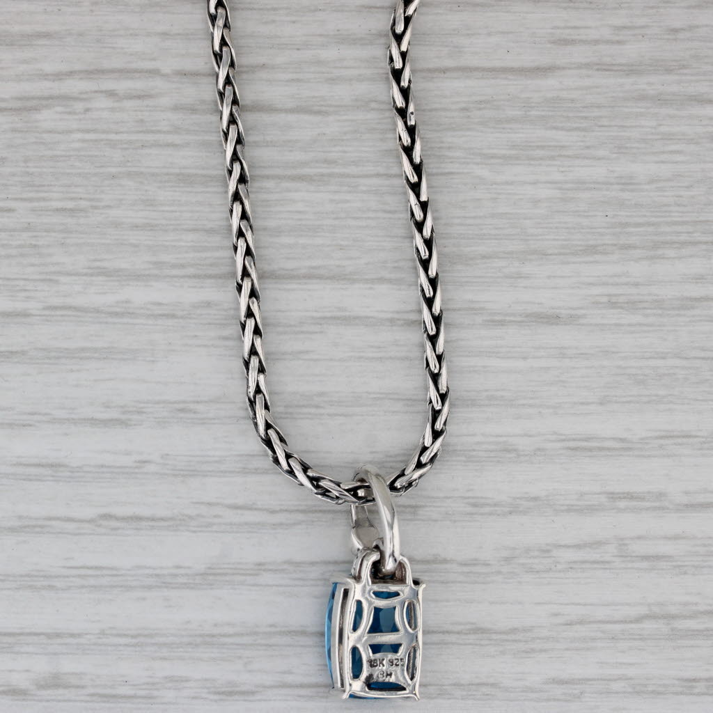 Gray Effy 7.60ct Blue Topaz Pendant Necklace Sterling Silver 18k Gold 18" Wheat Chain