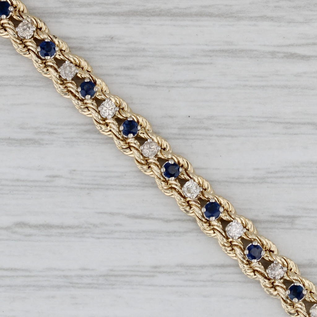 Gray 1.92ctw Blue Sapphire Diamond Tennis Bracelet 14k Yellow Gold 6.5" Rope Chain