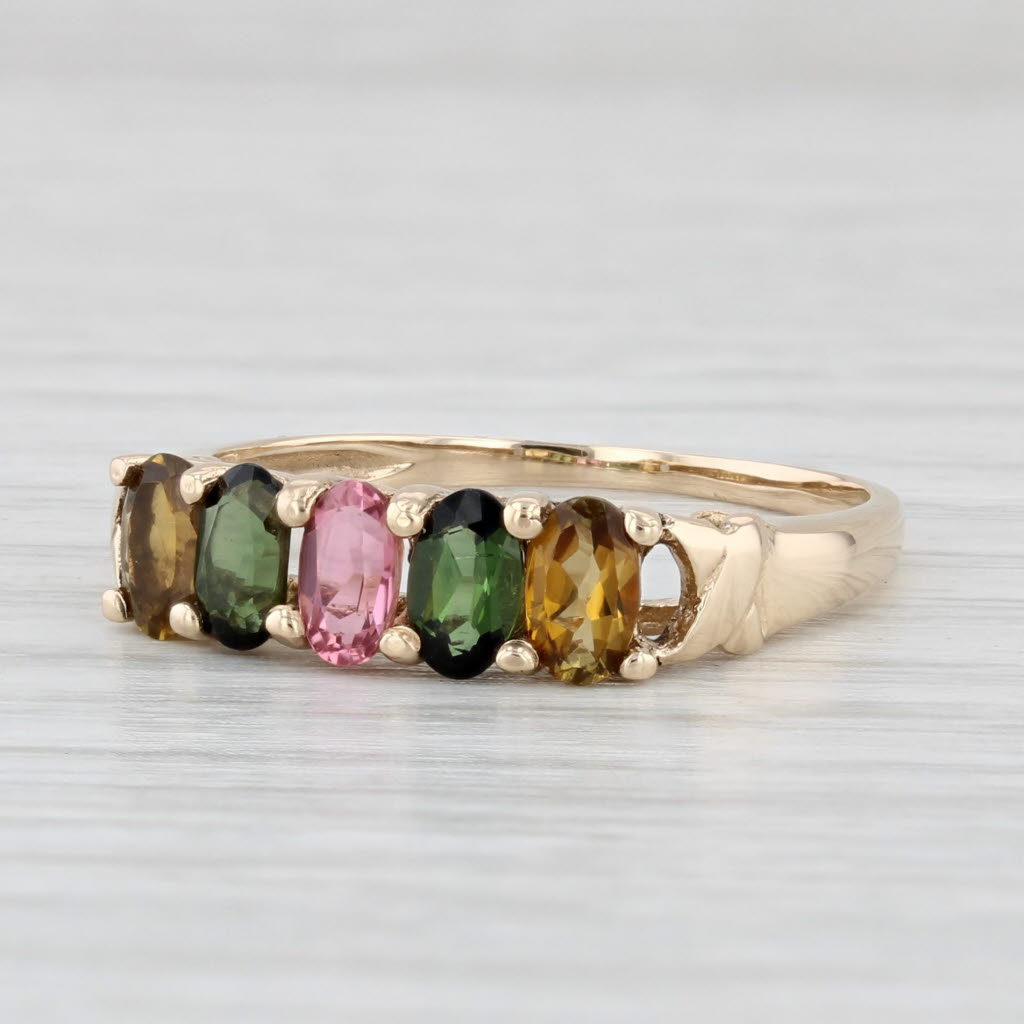 Light Gray 1.25ctw Pink Green Yellow Tourmaline Ring 14k Yellow Gold Size 8.25 Stackable