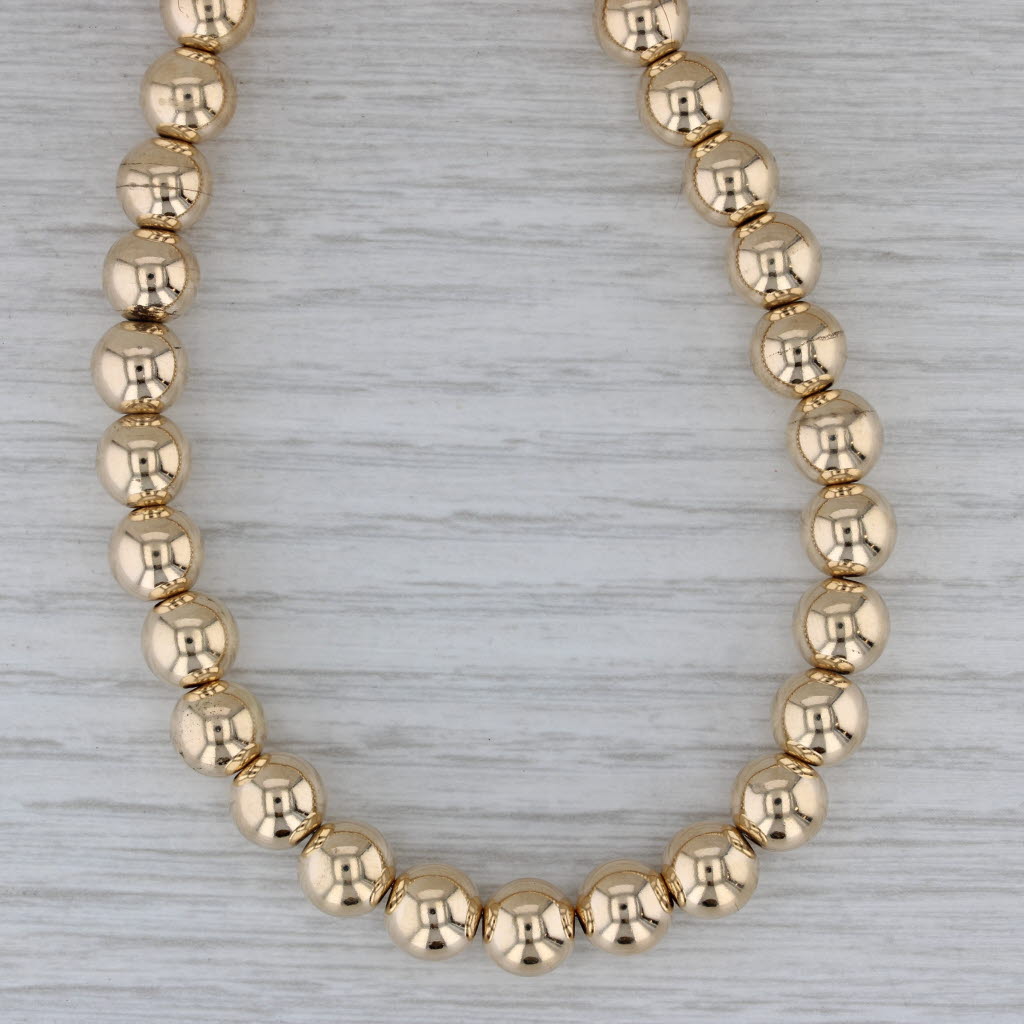 Dark Gray Bead Strand Necklace 14k Yellow Gold 21" 8mm