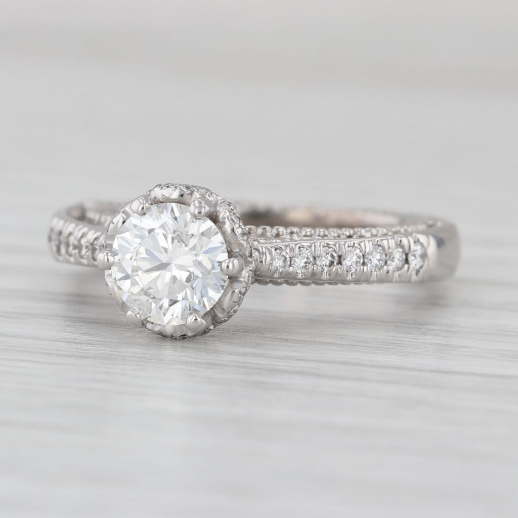 Veraggio 1.47ctw Diamond Halo Engagement Ring w/ Box GIA 18k White Gold Filigree