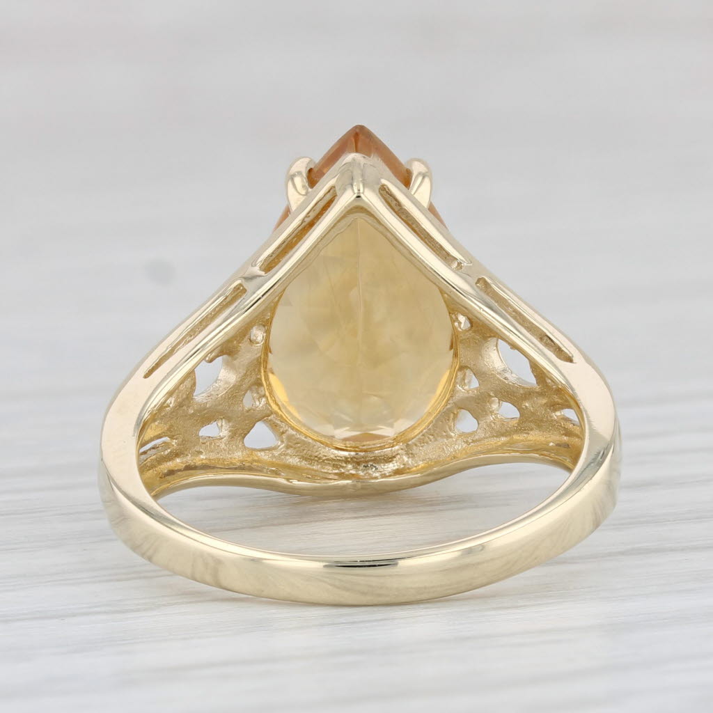 Light Gray 5.80ct Orange Pear Citrine Solitaire Ring 14k Yellow Gold Size 8