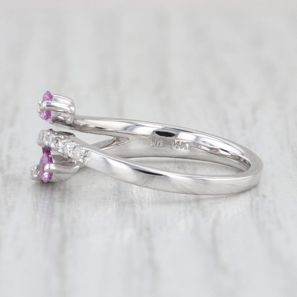 0.47ctw Pink Sapphire Diamond Bypass Ring 14k White Gold Size 7.25