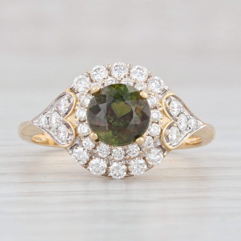 Light Gray New 2.04ctw Green Sphene Diamond Halo Ring 14k Yellow Gold Size 7 Engagement